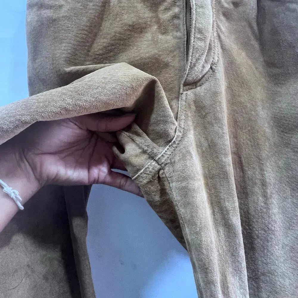 Vintage Jou Jou Tan Suede Leather Mid Rise Pants Women's Size 7/8 Western Boho - Picture 3 of 9